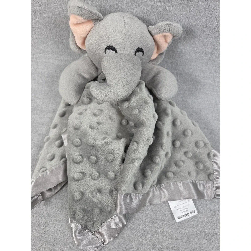 Pro Goleem Gray Elephant Lovey Security Blanket Dot Satin Back Trim Baby Toy